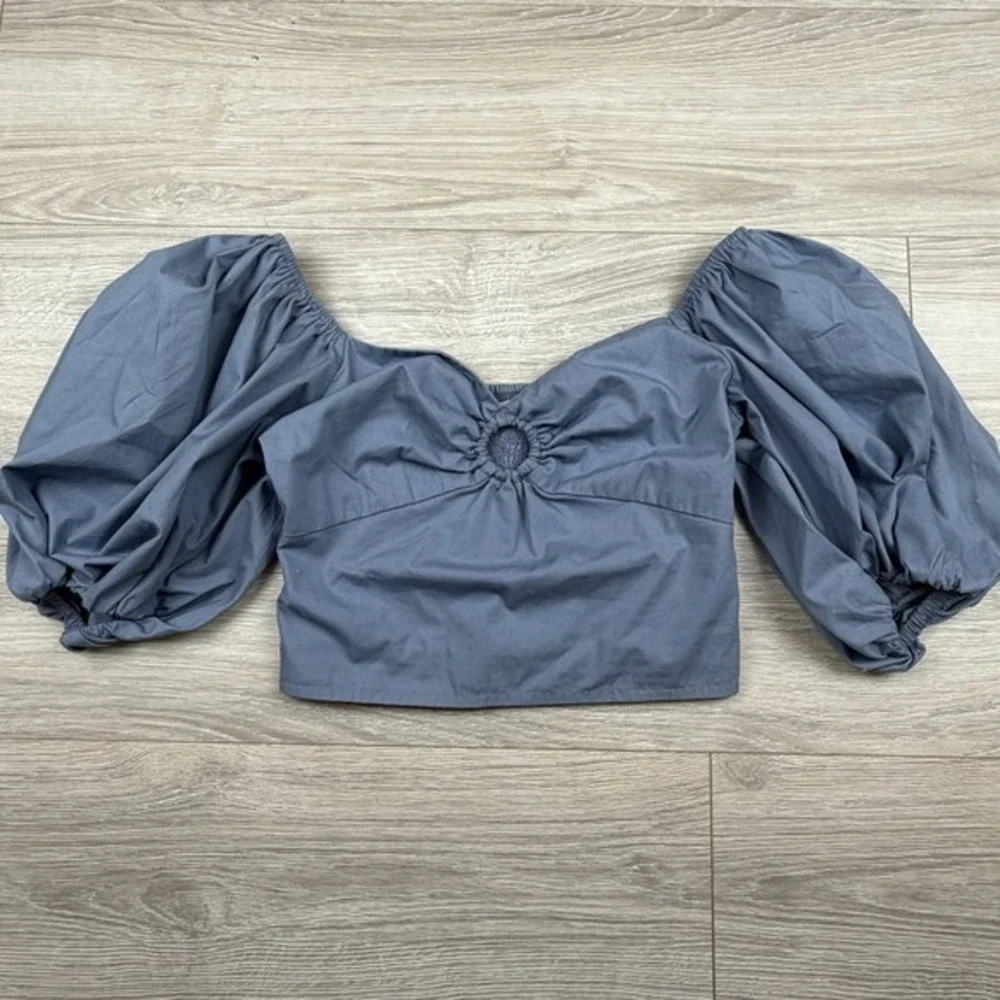 Abercrombie & Fitch Blue Puff Sleeve Ruched Crop Blouse Bella Swan Size XS